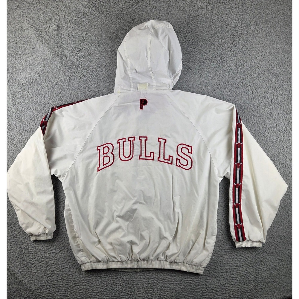 Pro Player Chicago‎ Bulls Windbreaker Jacket Mens L White Vintage NBA Hooded - Picture 12 of 14